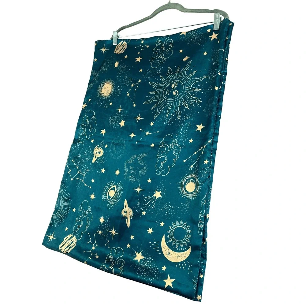Celestial Sun Moon Star Teal Satin Pillowcase (2) Whimsigoth Standard 20x30